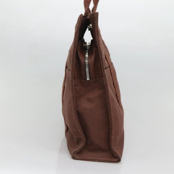 HERMES Her Line MM Tote Bag Canvas Brown Silver Auth bs28518 - Picture 5 of 16